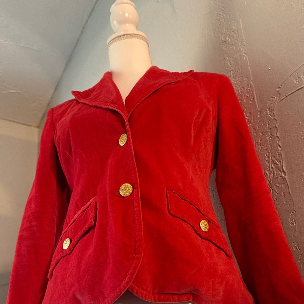 Handmade Velvet Blazer – Orange, Gold Buttons, Floral Lining, vintage charm. - Picture 12 of 15